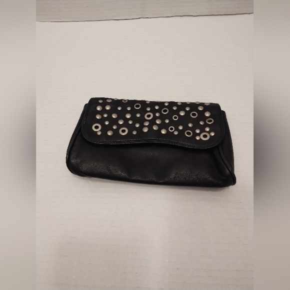 Express women's black faux leather studded small clutch bag - Picture 1 of 11